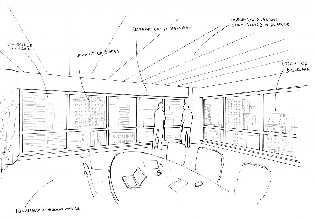 Schets ontwerp verduurzaming en modernisering kantoor Metropolitan Amsterdam