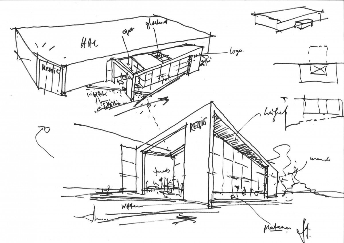 schets ontwerp Heembouw Architecten voor productielocatie en kantoor Kemie Helmond