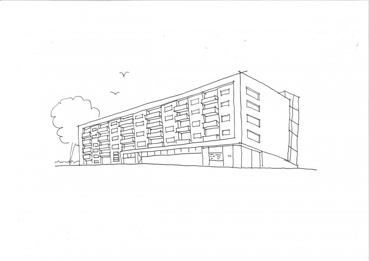 schets van Heembouw Architecten voor de energetische verbetering 78 appartementen aan de Alphons Ariënsstraat te Schiedam