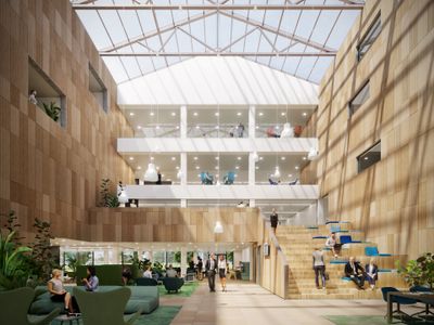 impressie atrium nieuwe hoofdkantoor NVM door Heembouw Architecten