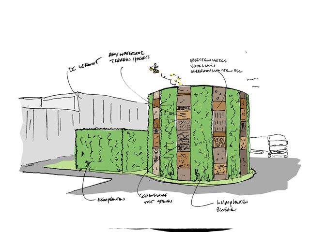 Sprinklertank bij Natuurinclusief ontwerpen door Heembouw Architecten