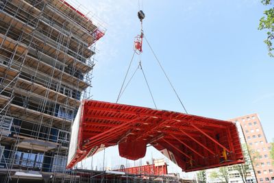 Bouwplaats Heembouw waar tunnelgietbouw-methodiek is toegepast met een beuk van 10 meter overspanning